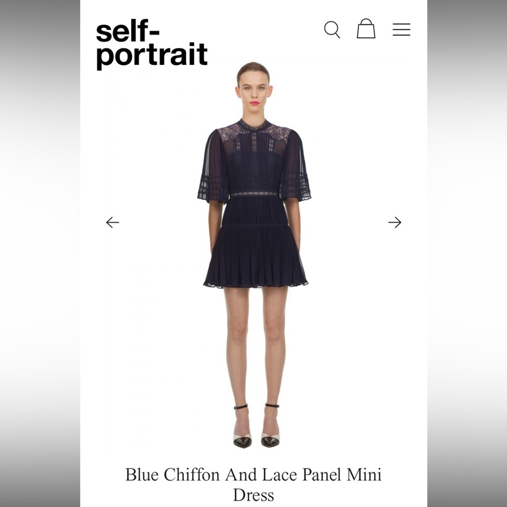 Self-Portrait Blue Chiffon and Lace Mini Dress